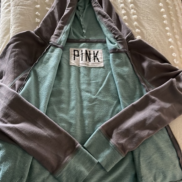 Victoria’s Secret Pink zip up hoodie jacket Medium coat casual retro athletic - Picture 6 of 9
